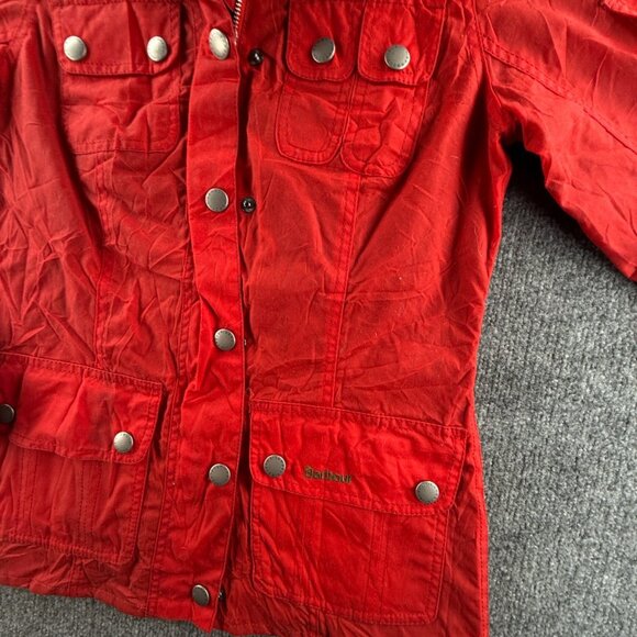 Barbour International Avonmouth Waxed Jacket Women Full Zip Red Size 4 USA Lined - Picture 3 of 16